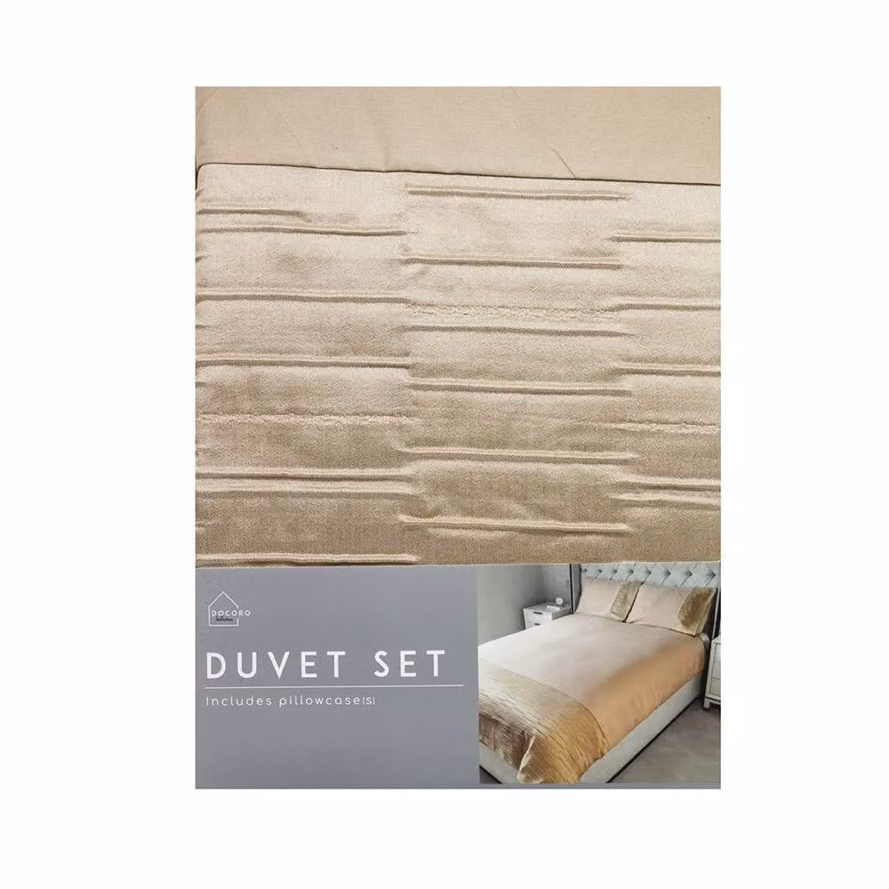 Voltico Natural Jacquard Duvet Cover and Pillowcase Set in Beige and Blue, Linen Style, W/D/H: 230 x 230 x 90 x 200 cm – 2