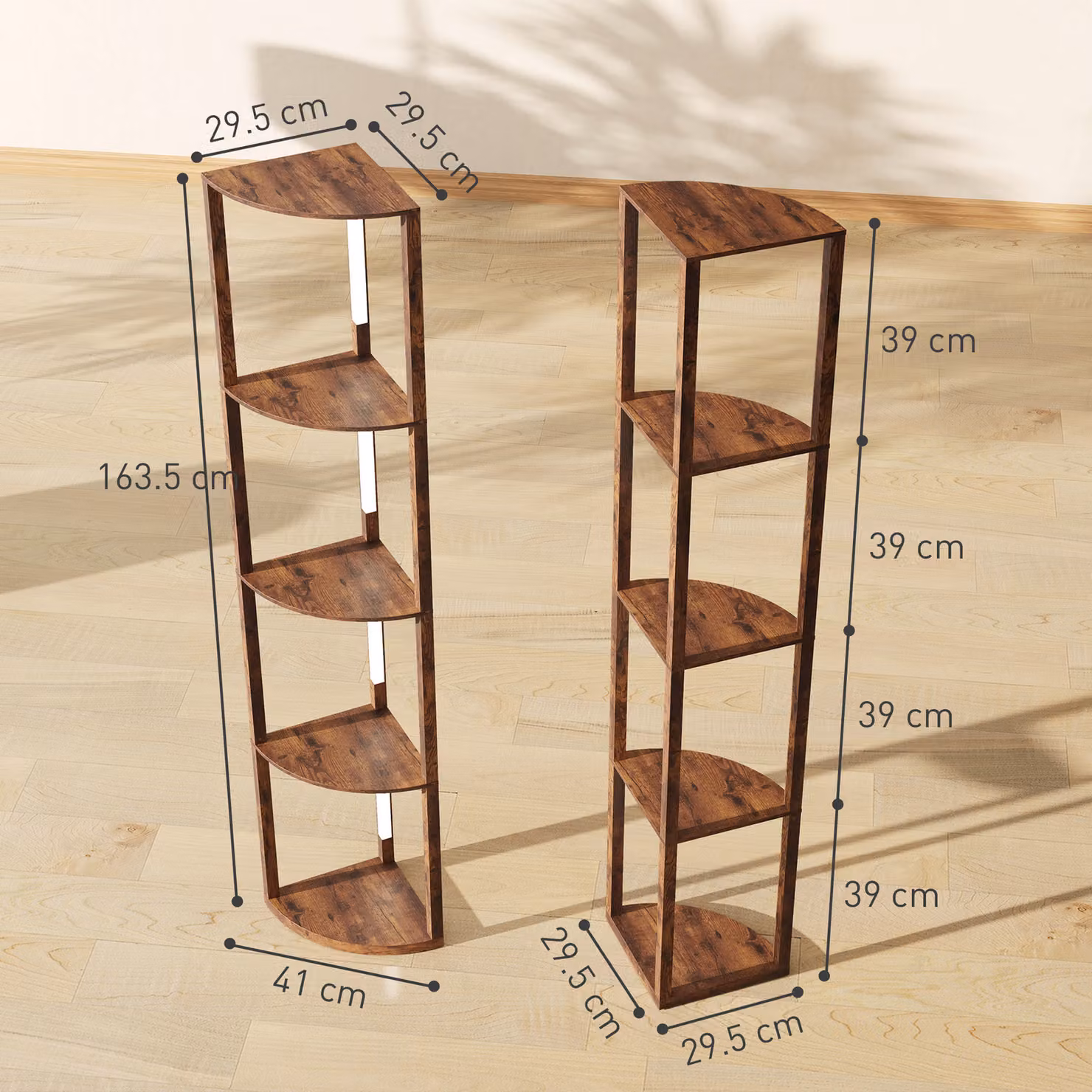 HOMCOM Floor Standing LED Lamp with Shelves, Dimmable 3000K Warm White Light, Rustic Brown – 3