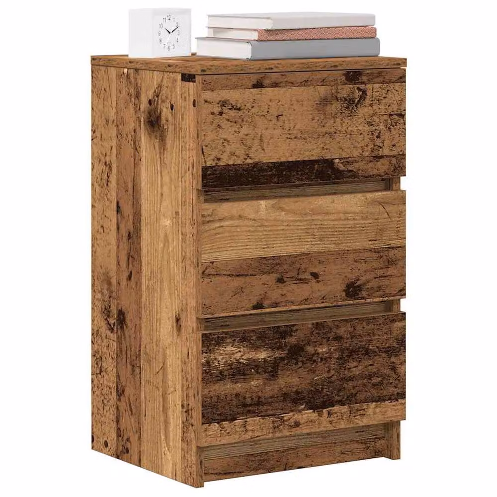 Berkfield Home Bedside Cabinet with 3 Drawers in Brown Old Wood, W/D/H: 39 x 35 x 65 cm – 3
