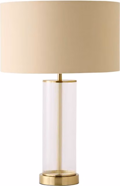 Calin Gold Rib Glass Table Lamp with Metallic Inner Shade in Beige and Gold/Brass