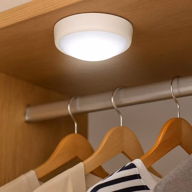 Marco Paul White LED Battery Operated Round Push Light