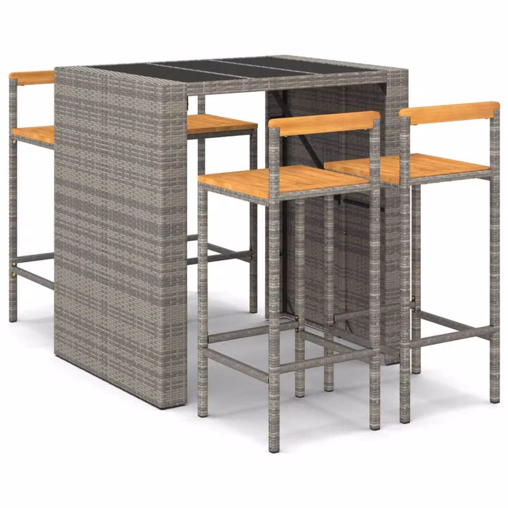 Berkfield Home 5 Piece Grey Poly Rattan and Solid Acacia Wood Garden Bar Set – 2