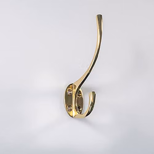 Loops Victorian Hat and Coat Hook on Oval Backplate in Polished Brass
