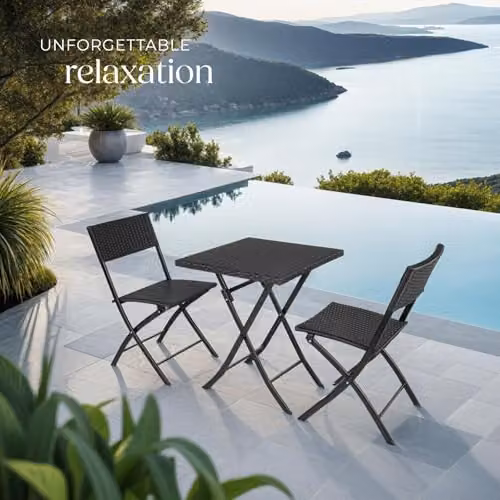 tectake 3 Piece Bistro Set with Foldable Poly Rattan Chairs and Table in Black – 6