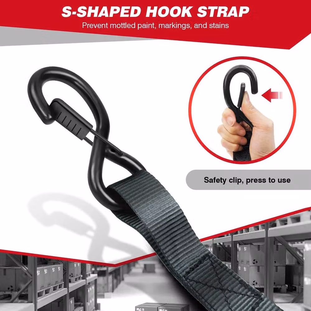 Kelvenix 4 Pack Heavy Duty Ratchet Tie Down Straps in Black with Stainless Steel Components – 3