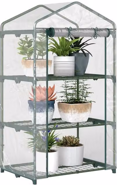 NESTLUNE 3 Tier Mini Greenhouse Grow House in Green, W: 100 cm, D: 50 cm, H: 125 cm