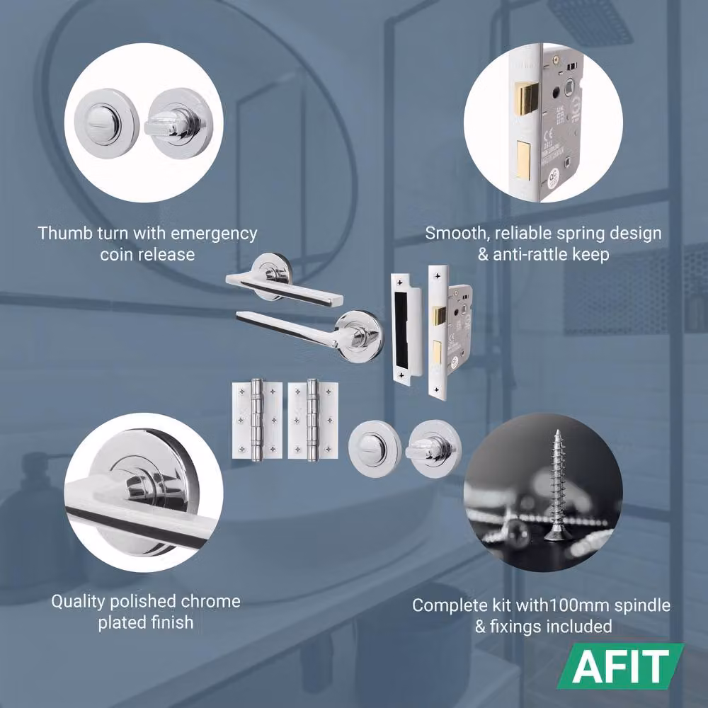 AFIT Polished Chrome Bathroom Door Handle and Latch Lock Set, 2 Pack, Silver – 2