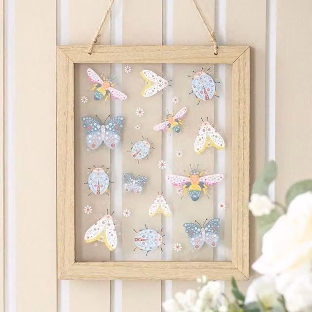 Uniqueful Floral Bug Print Glass Wall Hanging in Multicolour