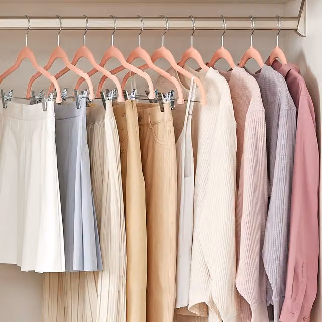 SONGMICS Velvet Flocked Trouser Hangers with Clips in Pink