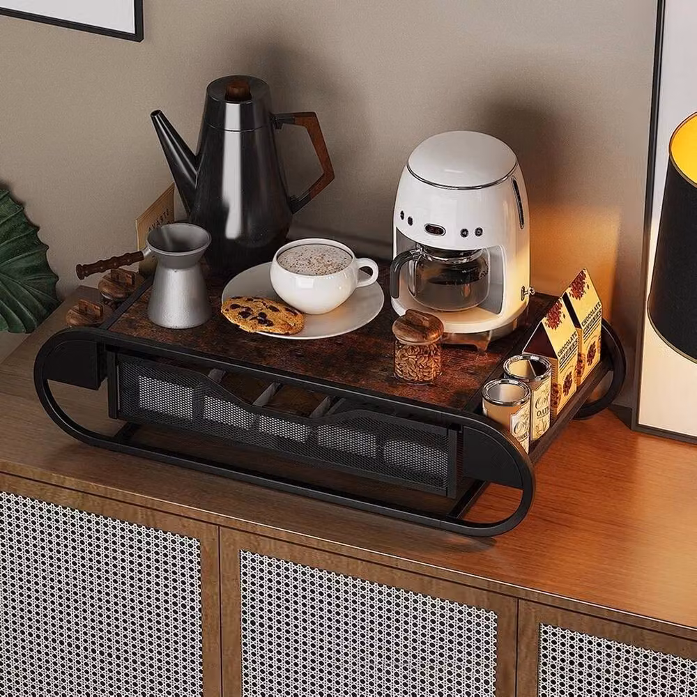 VOGREX Brown Metal Coffee Pod Drawer Holder and Freestanding Capsule Storage Rack – 4