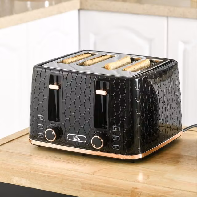 HOMCOM 4 Slice Toaster with 7 Browning Levels and High Lift in Black