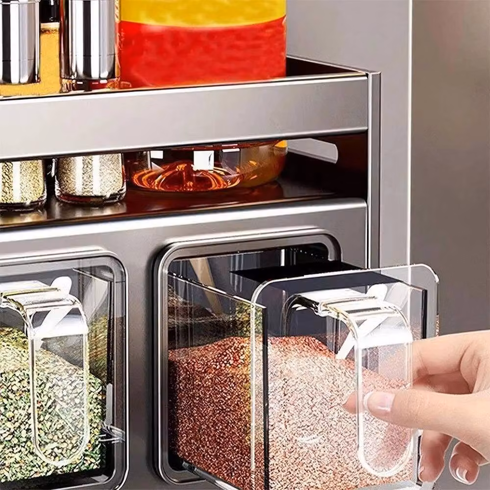 Hinsinc Black Spice and Herb Jar Rack Holder with Compartments – 3