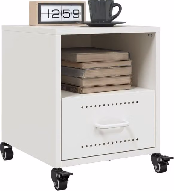 Berkfield Home Set of 2 White Metal Bedside Cabinets, W/D/H: 36 x 39 x 43.5 cm