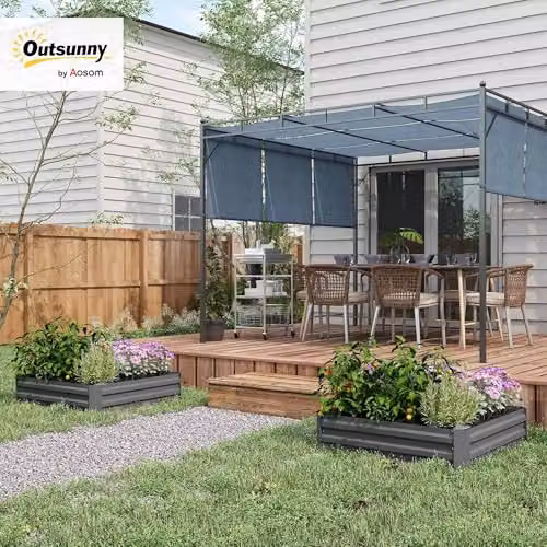 Outsunny Set of 2 Galvanised Steel Raised Garden Beds in Grey, W/D/H: 100 x 100 x 30 cm – 2