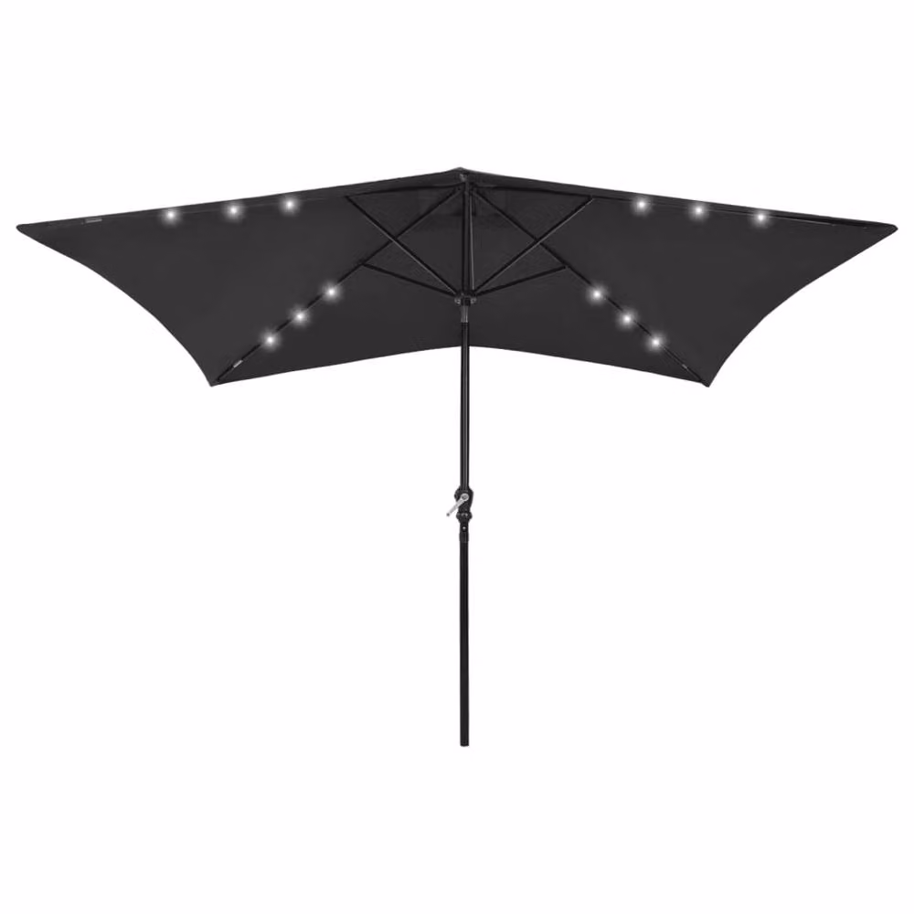 Berkfield Home Black Parasol with LEDs and Steel Pole, W: 300 cm, D: 200 cm, H: 247 cm – 2