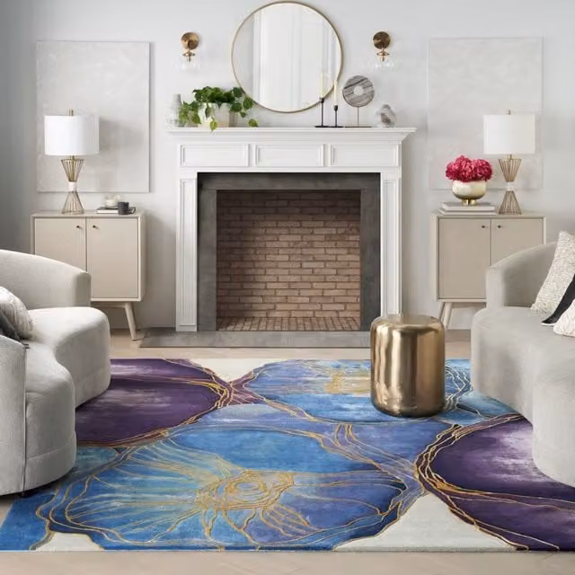 The Rug Shop UK Blue Handmade Floral Abstract Optical 3D Rug, W: 114 cm, D: 170 cm – 1