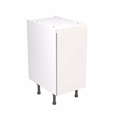 Kitchen Kit White Gloss J-Pull Flatpack Base Cabinet with Soft Close Doors, W/D/H: 40 x 57 x 87 cm
