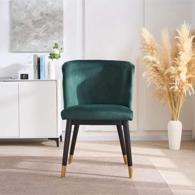 Life Interiors Sofina Modern Velvet Dining Chairs with Tufted Back and Rubberwood Frame, Set of 6, Green