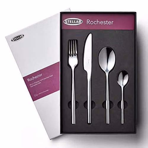Stellar Rochester 32-Piece Polished Silver Stainless Steel Cutlery Set for 8 People – 1