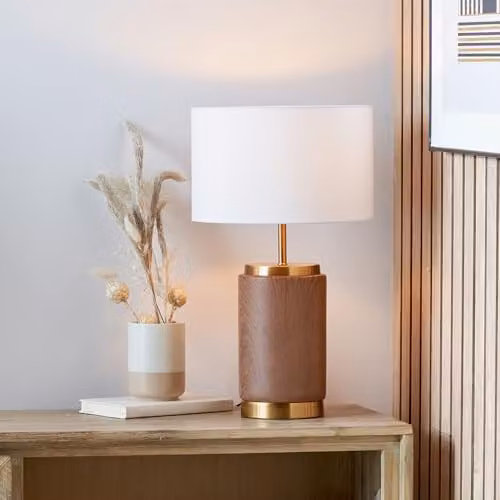 Pacific Lifestyle Brown Wood Effect Ceramic Table Lamp W: 28 cm, D: 28 cm, H: 48 cm – 1