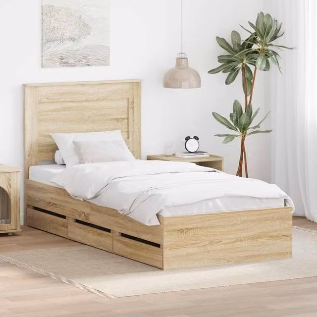 Berkfield Home Sonoma Oak Bed Frame with Drawer in Brown, W: 75 cm, L: 190 cm – 1
