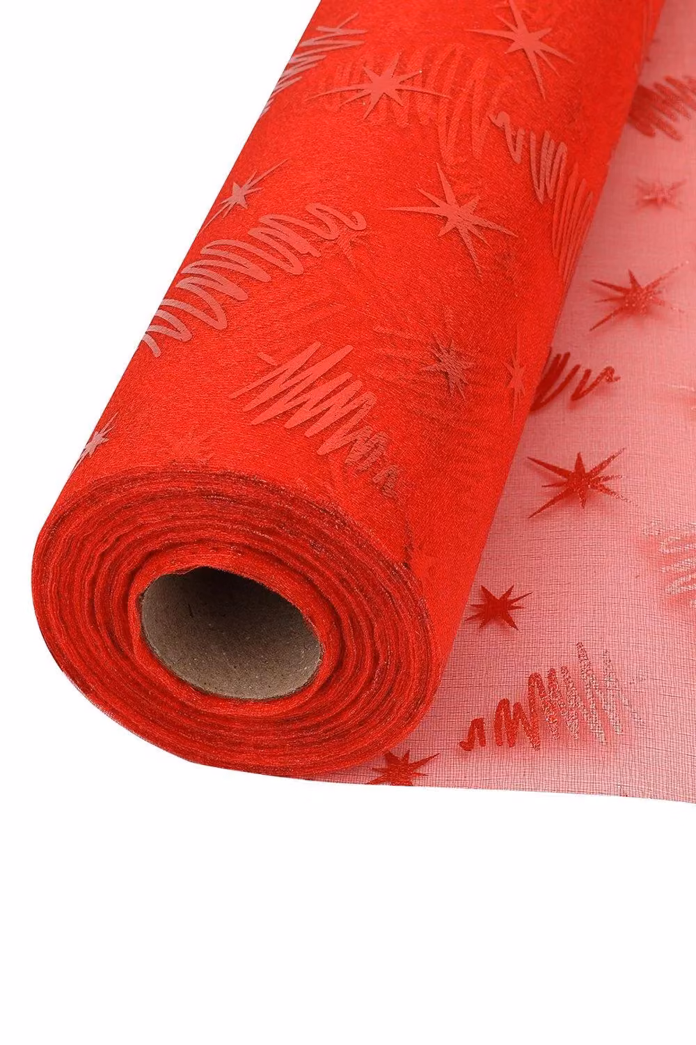Neel Blue Organza Roll Sheer Glitter Fabric with Red Christmas Tree and Snowflakes Design, W: 29 cm x L: 25 m – 2