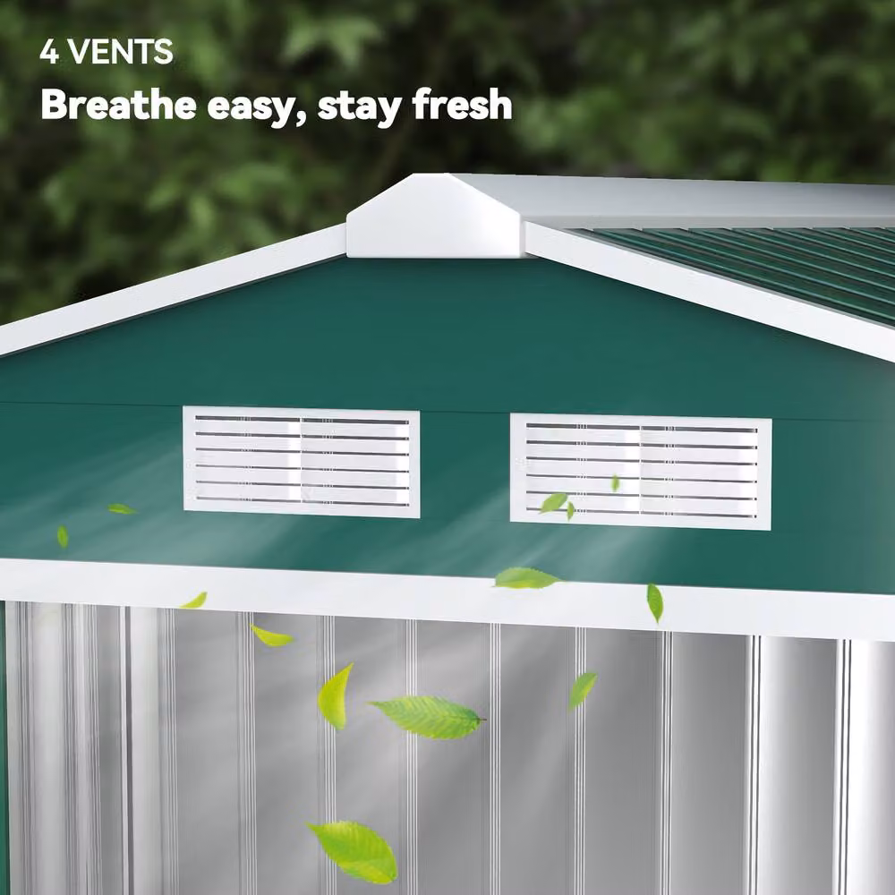 Rolipo Green Metal Garden Shed with Foundation Kit and Double Doors, W/D/H: 213.36 x 121.92 x 185.0 cm – 6