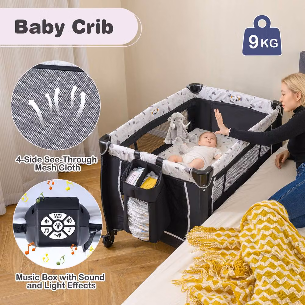 CASART Foldable Nursery Center Bassinet Baby Playard with Diaper Changing Table, Multicolour – 8