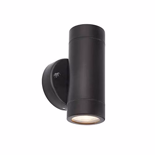 Netlighting Palin Up and Down 2 Light Outdoor Wall Light in Matt Black Stainless Steel and Glass with GU10 IP44 Rating