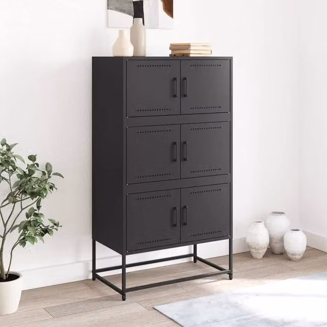 Berkfield Home Black Matt Metal Sideboard W/D/H: 68.5 x 38.5 x 123.5 cm – 1
