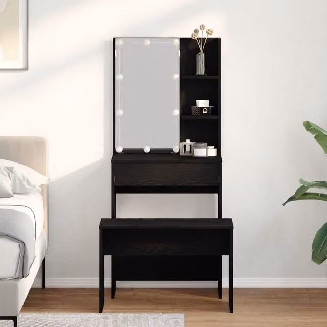 Berkfield Home Hollywood LED Dressing Table Set in Black Oak – 1