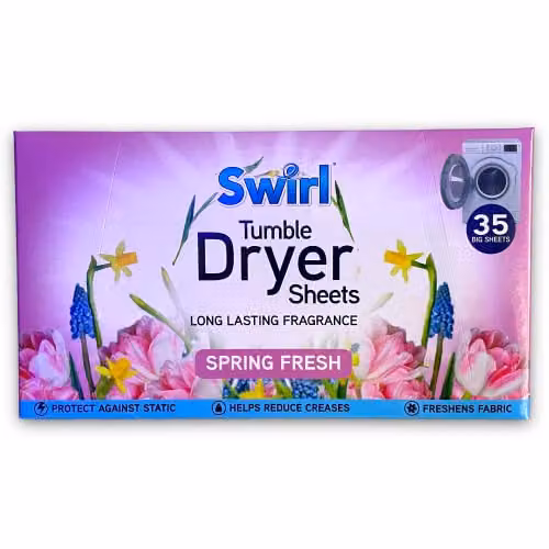 Swirl Tumble Dryer Sheets Spring Fresh Scent, 35 Sheets Per Pack