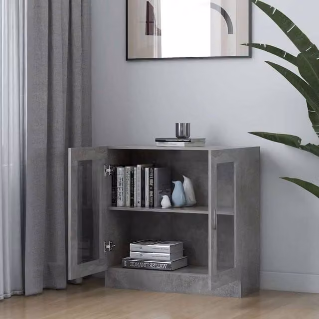 Berkfield Home Vitrine Cabinet in Concrete Grey with Glass Doors, W: 82.5 cm, D: 30.5 cm, H: 80 cm