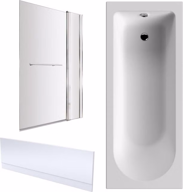 Balterley Round Acrylic Shower Bath Set in White with Apron and Screen, W/D/H: 170 x 70 x 3 cm