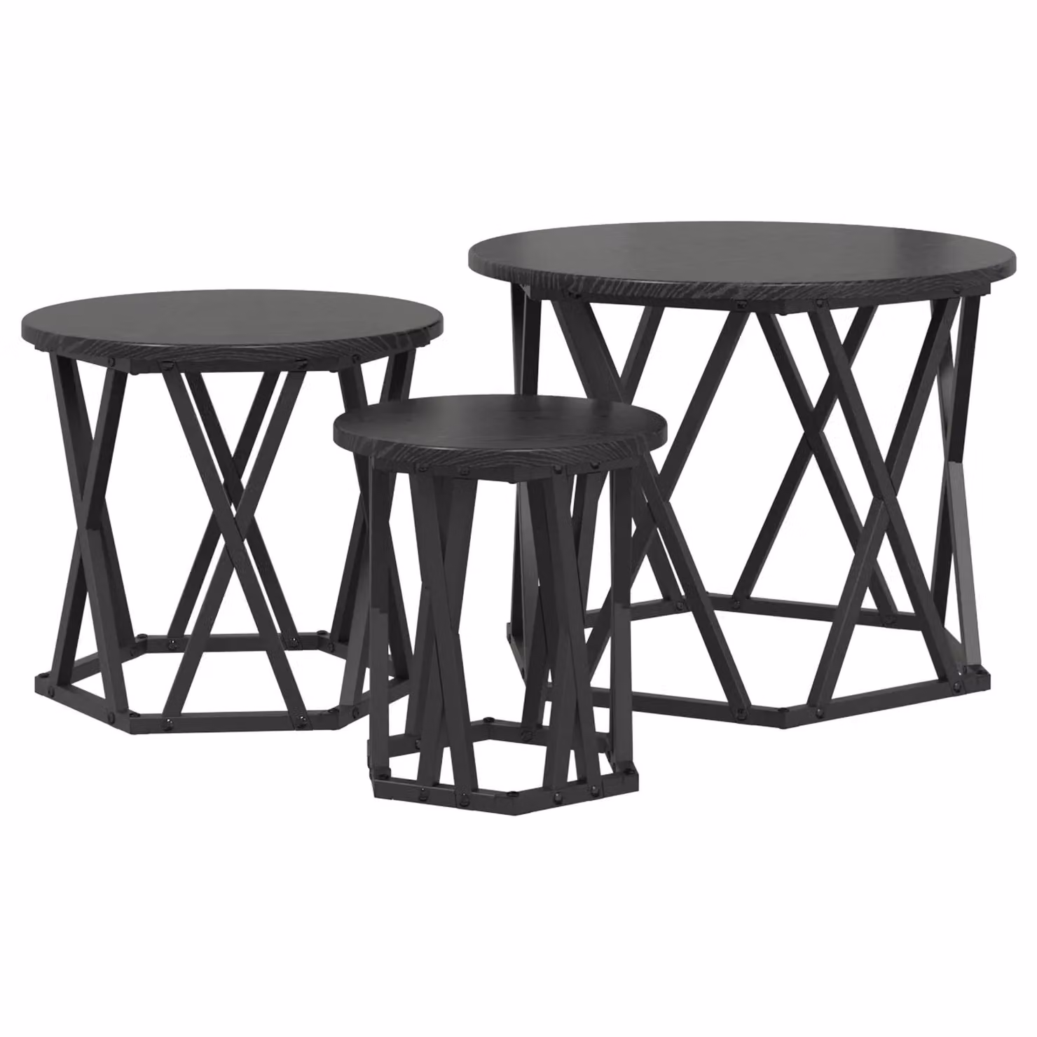Berkfield Home Nesting Side Tables, Set of 3, Black Oak, Round MDF Laminate – 2