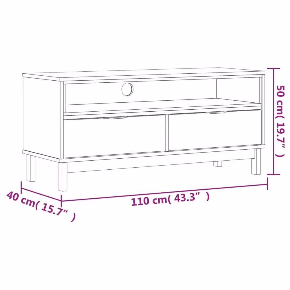 Berkfield Home FLAM TV Cabinet in Brown Solid Pine Wood W/D/H: 110 x 40 x 50 cm – 6
