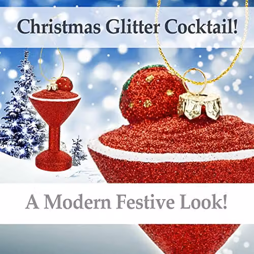 VFM e-Store Red and Gold Glitter Cocktail Hanging Christmas Bauble Ornament – 3