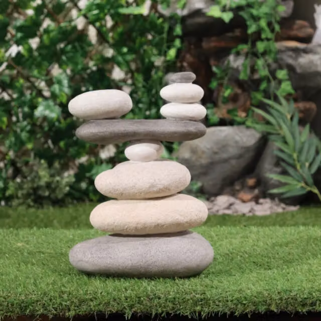 Betley Butterfly Abstract Stone Cairn Resin Sculpture in Grey and Multicolour, H 30.5 cm x W 23.5 cm x D 9.0 cm