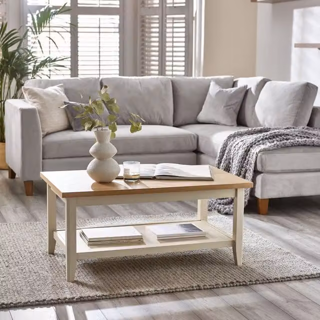 FurnitureboxUK Eden Farmhouse Rectangular Coffee Table in Oak and White/Beige
