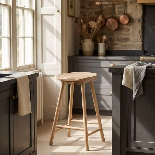 FLAVORA Acacia Wooden Saddle Seat Bar Stool in Natural Brown and Sand