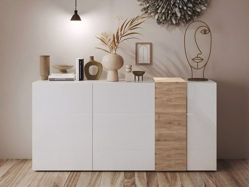 Vente-unique CAYNO 3-Door Buffet in White and Light Oak – 3