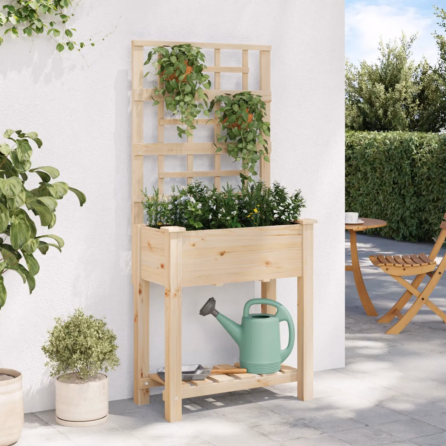 Berkfield Home Garden Planter with Trellis and Shelf in Beige Solid Wood, W/D/H: 71 x 37 x 152 cm – 3