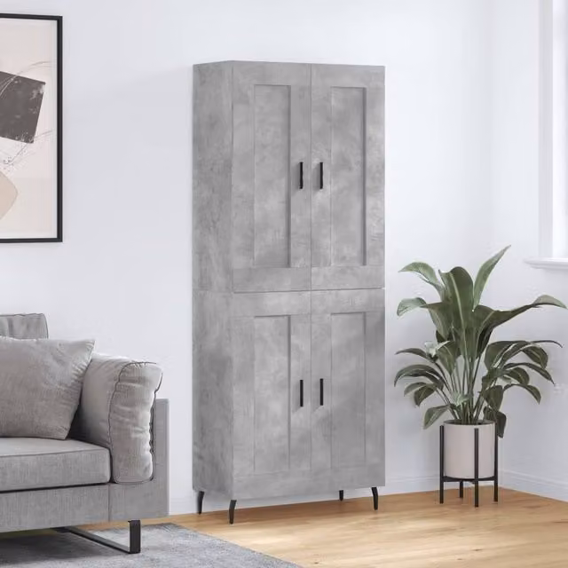 Berkfield Home Industrial Highboard in Concrete Grey, W/D/H: 69.5 x 34 x 180 cm
