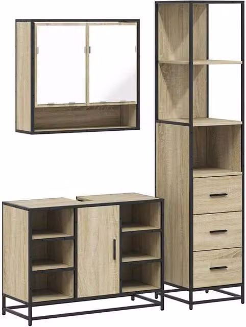 Berkfield Home 3-Piece Industrial Bathroom Furniture Set in Sonoma Oak and Brown