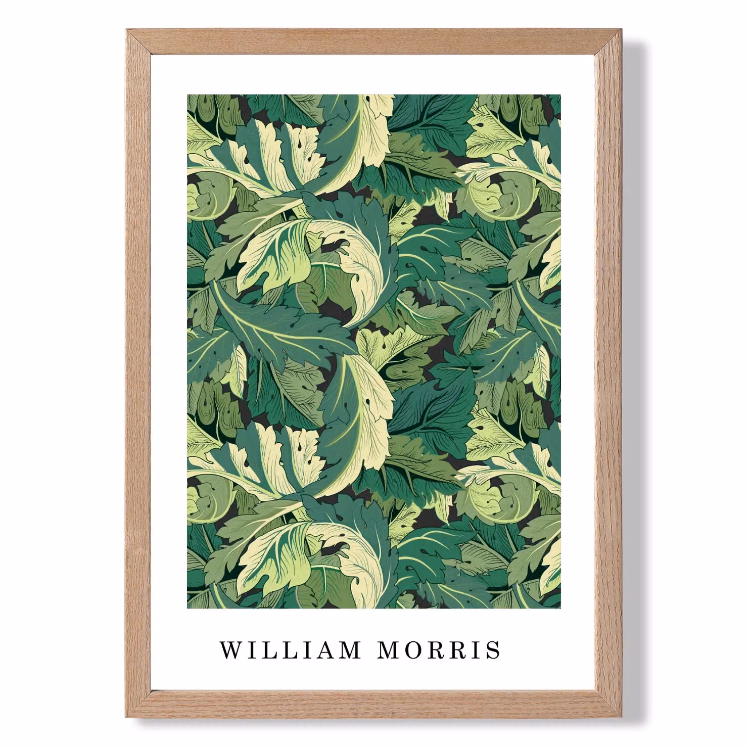 ARTZE William Morris Acanthus Floral Art Print in Bright Green with Oak Frame, A4 or A3 – 2