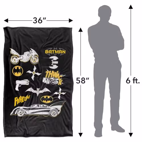 LOGOVISION Kids Batman Icons and Gadgets Super Soft Fleece Throw Blanket, Multicolour, W: 91.44 cm x L: 147 cm – 4