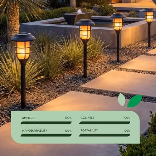 Gardenwize Pack of 4 Solar Flaming LED Stake Lights in Black – 7