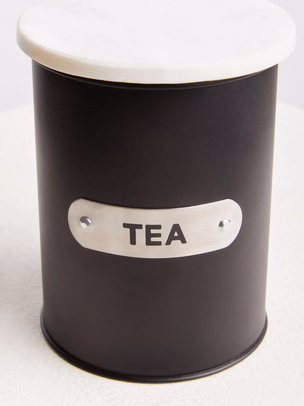 Orsina Airtight Enamel and Stainless Steel Tea Canister in Black, Silver and White – 4