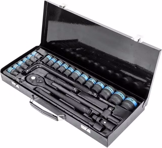 FLAVORA 24 Piece Black Stainless Steel Socket Ratchet Wrench Set with 1/2 Inch Drive