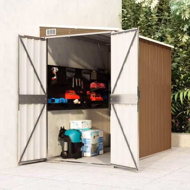 Berkfield Home Brown Wall-mounted Lean-to Garden Shed with Double Doors, W/D/H: 118 x 194 x 178 cm